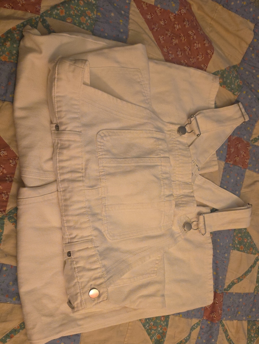 H&M White Denim Overalls with Front Bib Pocket